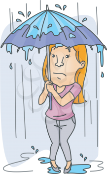 Royalty Free Clipart Image of a Woman in the Rain