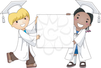Royalty Free Clipart Image of Graduates Holding a Banner