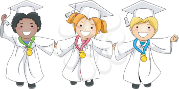 Royalty Free Clipart Image of Children With Medals