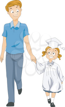 Royalty Free Clipart Image of a Little Graduate and Her Father