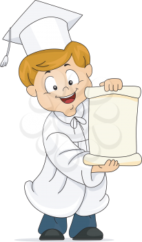 Royalty Free Clipart Image of a Child Holding a Diploma