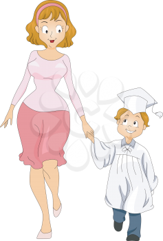 Royalty Free Clipart Image of a Little Graduate With His Mom