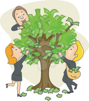 Royalty Free Clipart Image of People at a Money Tree
