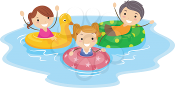 Royalty Free Clipart Image of Children Swimming in Inner Tubes
