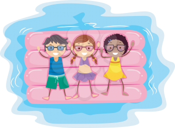 Royalty Free Clipart Image of Children on an Inflatable Raft