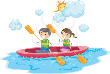 Royalty Free Clipart Image of Children Paddling a Boat