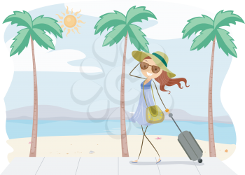 Royalty Free Clipart Image of a Girl on Vacation