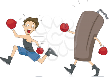 Royalty Free Clipart Image of a Punching Bag Chasing a Boxer