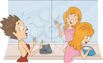 Royalty Free Clipart Image of a Woman Falling for a Mirror Trick