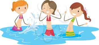Royalty Free Clipart Image of Girls Playing in Water