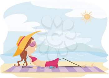 Royalty Free Clipart Image of a Girl Sunbathing