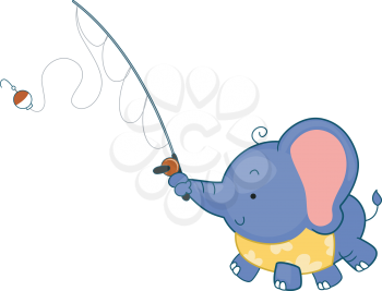 Royalty Free Clipart Image of an Elephant Fishing