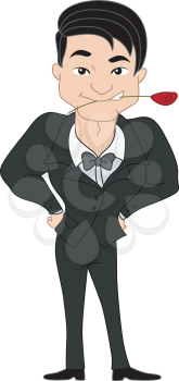 Royalty Free Clipart Image of a Pin-Up Man With a Rose in His Teeth