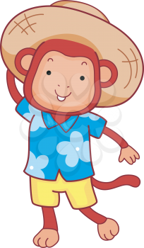 Royalty Free Clipart Image of a Monkey Wearing Summer Clothes
