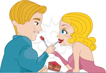 Royalty Free Clipart Image of a Couple Sharing Cake
