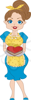 Royalty Free Clipart Image of a Woman With a Heart Cake