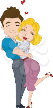 Royalty Free Clipart Image of a Pin-Up Couple Embracing