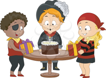Royalty Free Clipart Image of Children at a Pirate-Themed Party