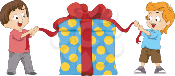 Royalty Free Clipart Image of Children Opening a Gift