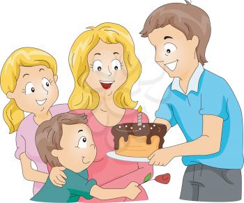 Royalty Free Clipart Image of a Family Celebrating Mother's Day or Mom's Birthday