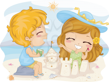 Royalty Free Clipart Image of Children Making Sandcastles