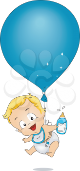 Royalty Free Clipart Image of a Baby Boy With a Balloon