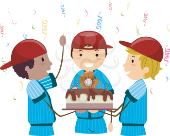 Royalty Free Clipart Image of a Baseball-Themed Birthday Party