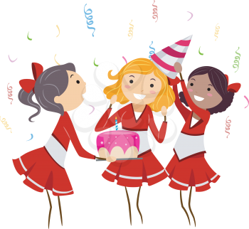 Royalty Free Clipart Image of Cheerleaders at a Party