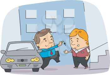 Royalty Free Clipart Image of a Man Giving His Car Keys to a Valet
