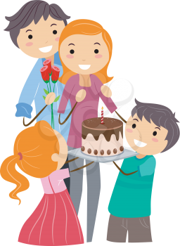 Royalty Free Clipart Image of a Family Celebrating Mother's Day