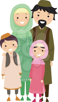 Royalty Free Clipart Image of a Middle-Eastern Family