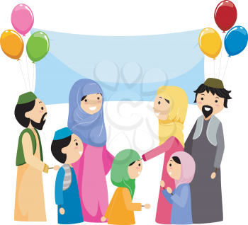 Royalty Free Clipart Image of People Celebrating Eid al Fitr