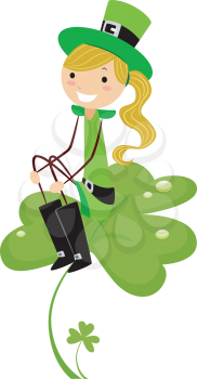 Royalty Free Clipart Image of Girl Sitting on a Shamrock