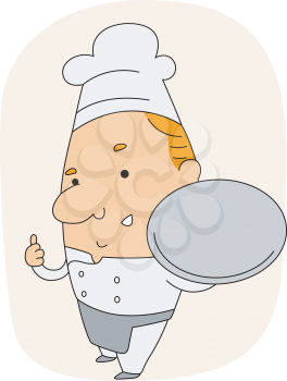 Royalty Free Clipart Image of a Chef Holding a Plate