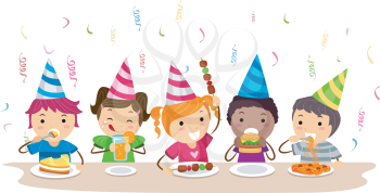 Royalty Free Clipart Image of Children Eating Cake