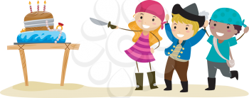 Royalty Free Clipart Image of a Birthday Party With a Pirate Theme