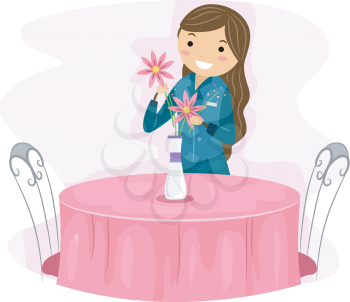 Royalty Free Clipart Image of a Woman Working in a Restaurant