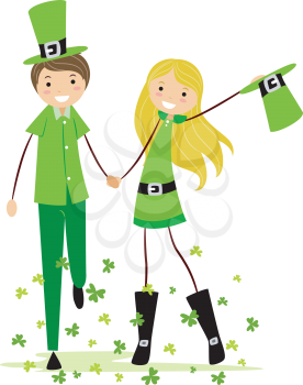 Royalty Free Clipart Image of a Couple Dressed in Green