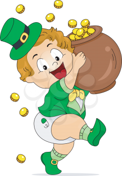 Royalty Free Clipart Image of an Irish Baby With a Pot of Gold