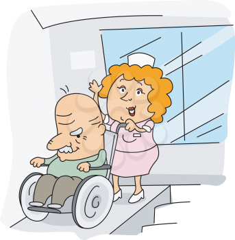 Royalty Free Clipart Image of a Nurse and Elderly Patient