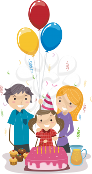 Royalty Free Clipart Image of a Girl Celebrating Her Birthday