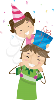 Royalty Free Clipart Image of a Birthday Girl on Her Dad's Shoulders