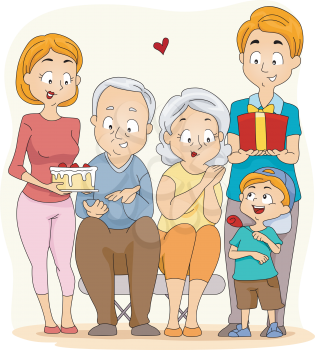 Royalty Free Clipart Image of a Family Celebrating Grandparent's Day