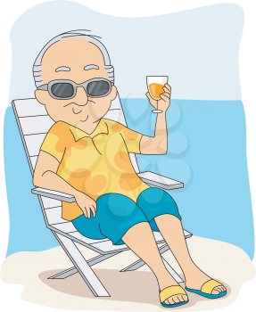 Royalty Free Clipart Image of an Older Man on the Beach