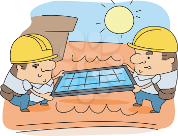 Royalty Free Clipart Image of Solar Panel Installers