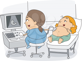 Royalty Free Clipart Image of a Pregnant Woman Having an Ultrasound