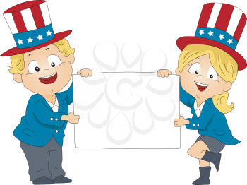 Royalty Free Clipart Image of American Kids Holding a Banner