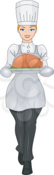 Royalty Free Clipart Image of a Chef With a Roast Turkey
