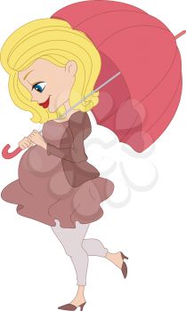 Royalty Free Clipart Image of a Pregnant Woman With an Umbrella