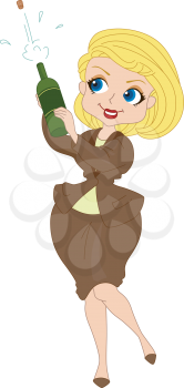 Royalty Free Clipart Image of a Woman Popping a Champagne Cork